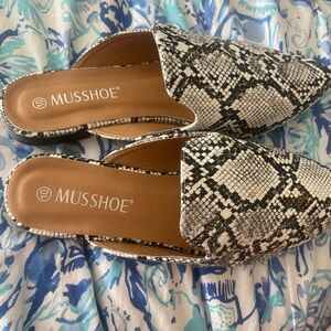 Women's Snakeskin Mules - Black and White